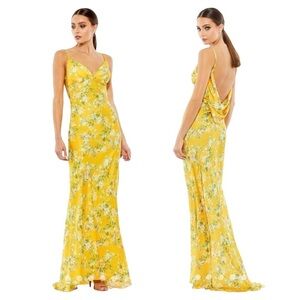 IEENA for Mac Duggal Cowl Back Floral Print Maxi Dress Size 2